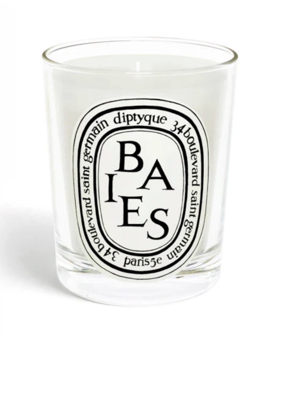 diptyque Baies Candle — White with Black Logo